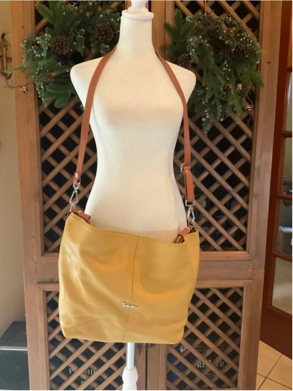 Valentina Genuine Leather Yellow Hobo Shoulder Bag Made in Italy Woven Strap
